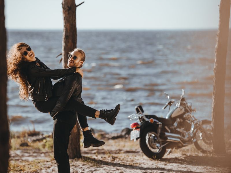 motorcycle couples have fun