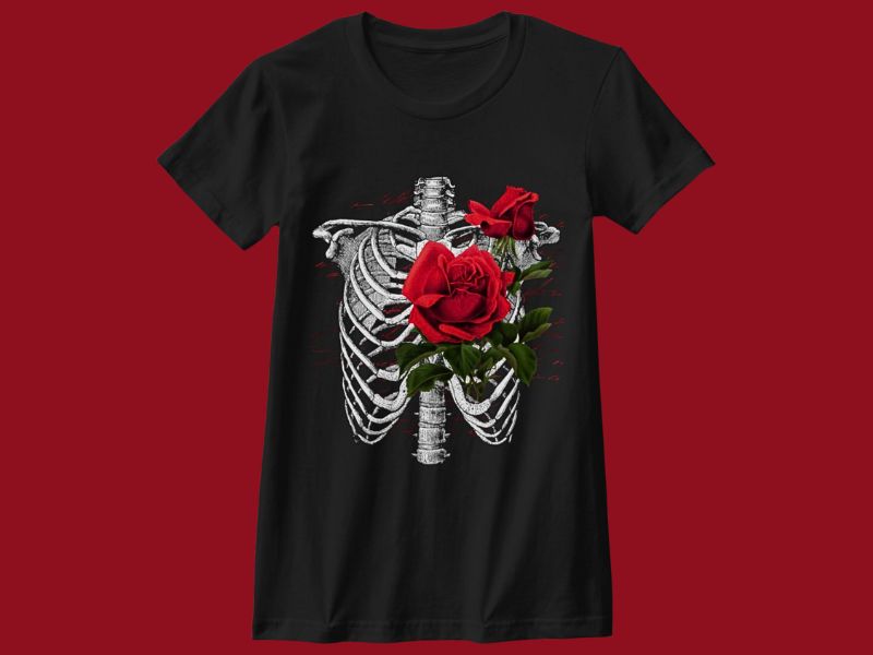 biker date womens t shirts - roses and ribs (2)